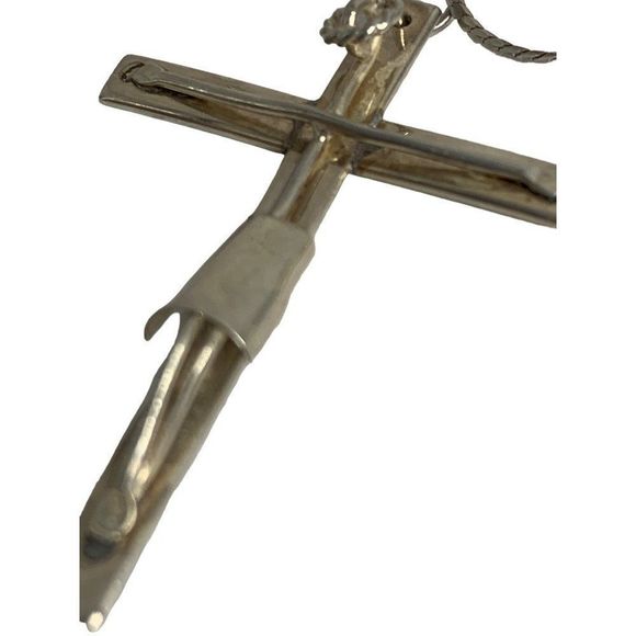 VTG Christian Crucifix Pendant Chain Necklace 24" Sterling Silver Italy 6108 - Picture 5 of 11